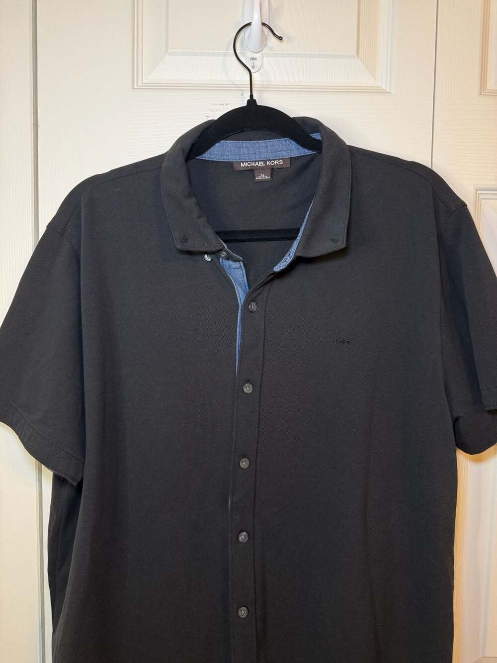 Michael Kors Men's Black Polo Shirt with Denim Trim Size XL